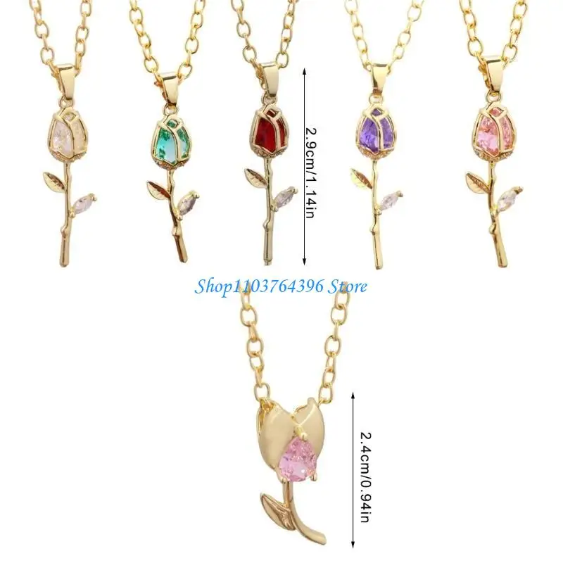 Collier pendentif tulipes en or à mode avec finition en émail détails en pour des styles look sophistiqués