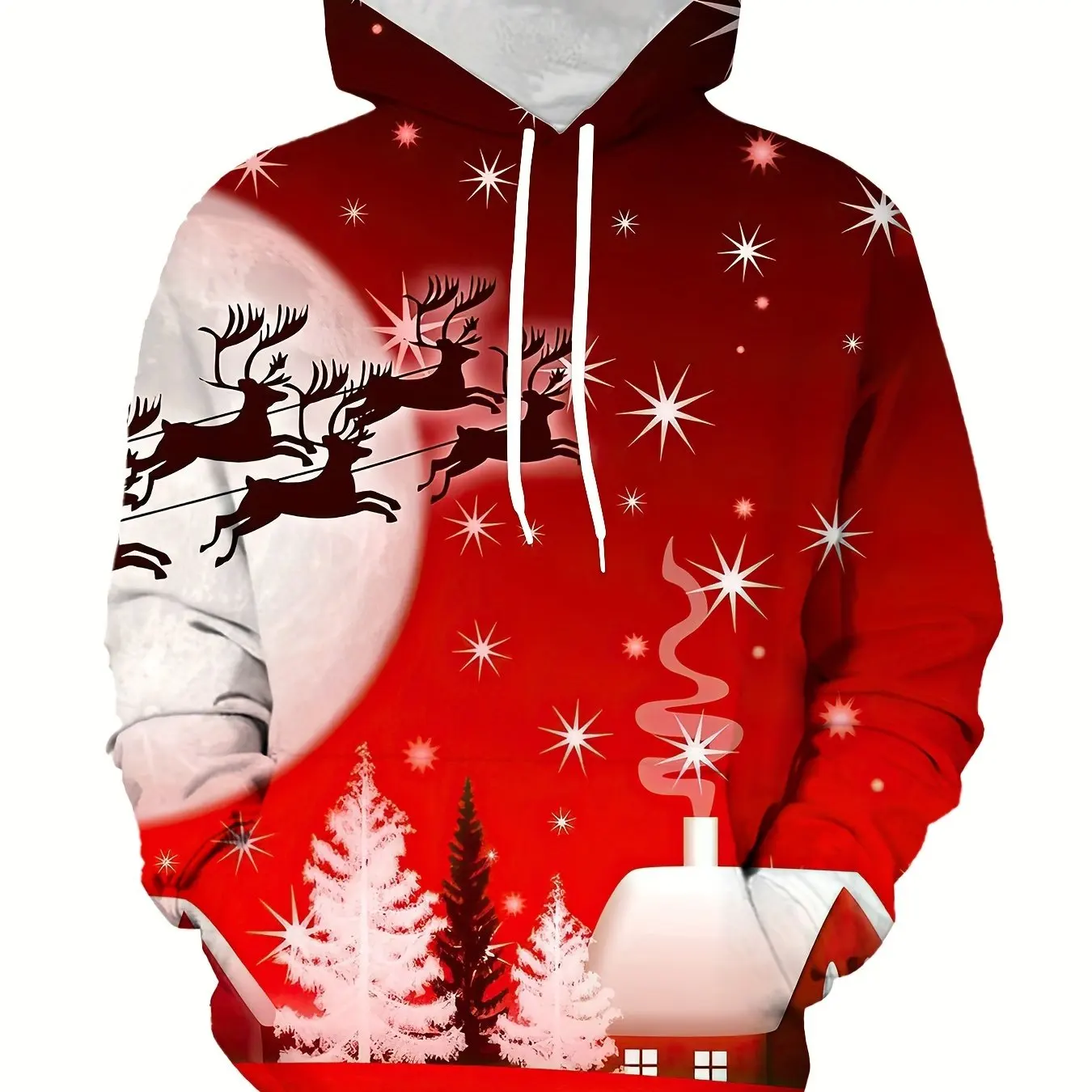 New Year Men's Casual Hoodie Christmas Snowman Series 3D Reindeer Print Pullover Fashion Sweatshirt Pullover Hooded Clothing