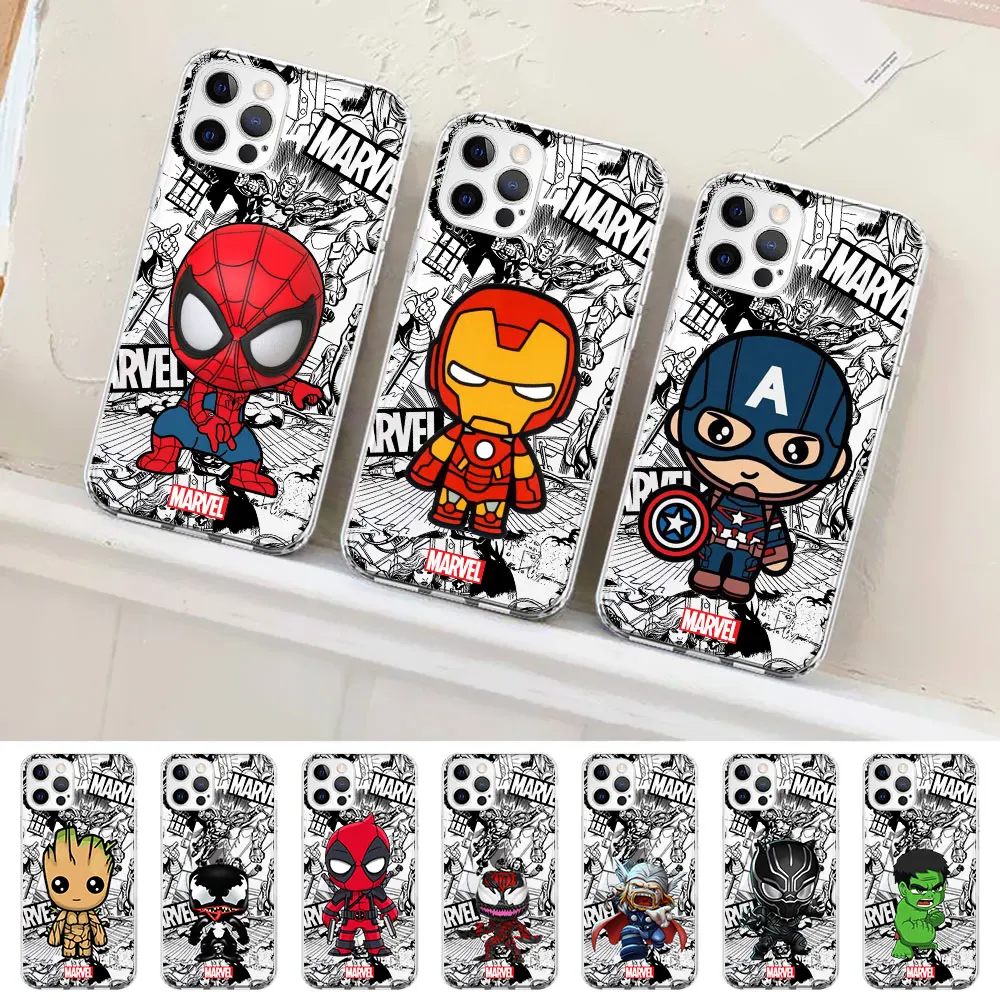 Groot Spiderman Cartoon Marvel Case for iPhone 11 13 14 Pro Max 12 mini SE 2020 XR X XS 7 8 Plus 5 5s 6 6s Clear TPU Phone Cover