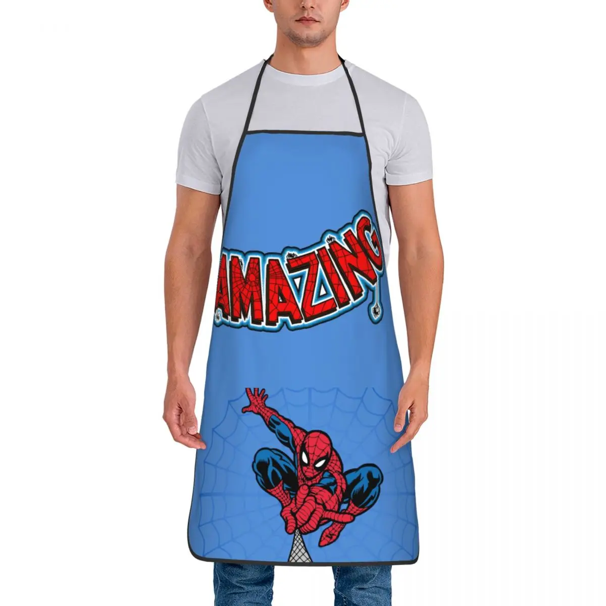 Funny Blue Apron Men Women Unisex Kitchen Chef Marvel Spider Man Tablier Cuisine Cooking Baking Painting