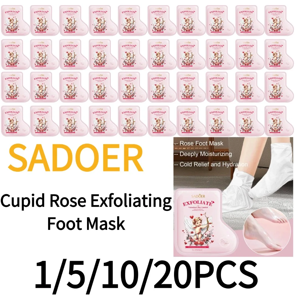 SADOER 1/5/10/20PCS Cupid Rose Foot Mask Exfoliating Renewal & Deep Moisturizing Collagen Luxurious Fragrance for Feet