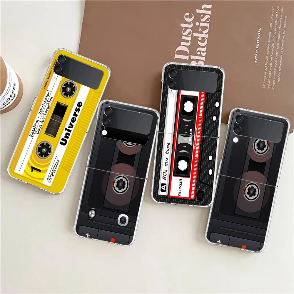 Mixtape Vintage Magnetic Tape Cassette Audio Hard PC Phone Case For Samsung Galaxy Z Flip 6 5 4 Transparent For Galaxy Z Flip 3