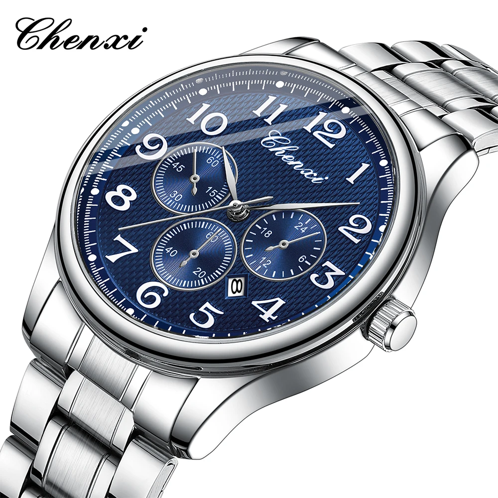 CHENXI Business Men's Wristwatch Round Dial Luminous Waterproof Calendar Display Stainless Steel Band Man Watch