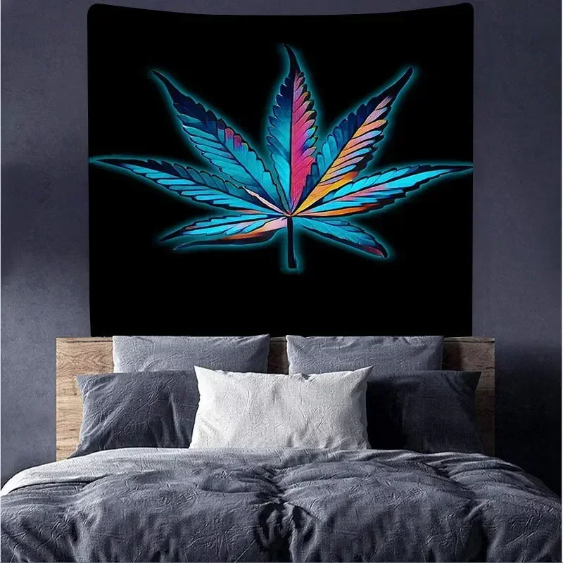 Cool Trippy Weed Tapestry Wall Hanging Marijuana Leaf Cannabis Art Tapestry Wall Hanging Poster Blanket College Dorm Home Decor