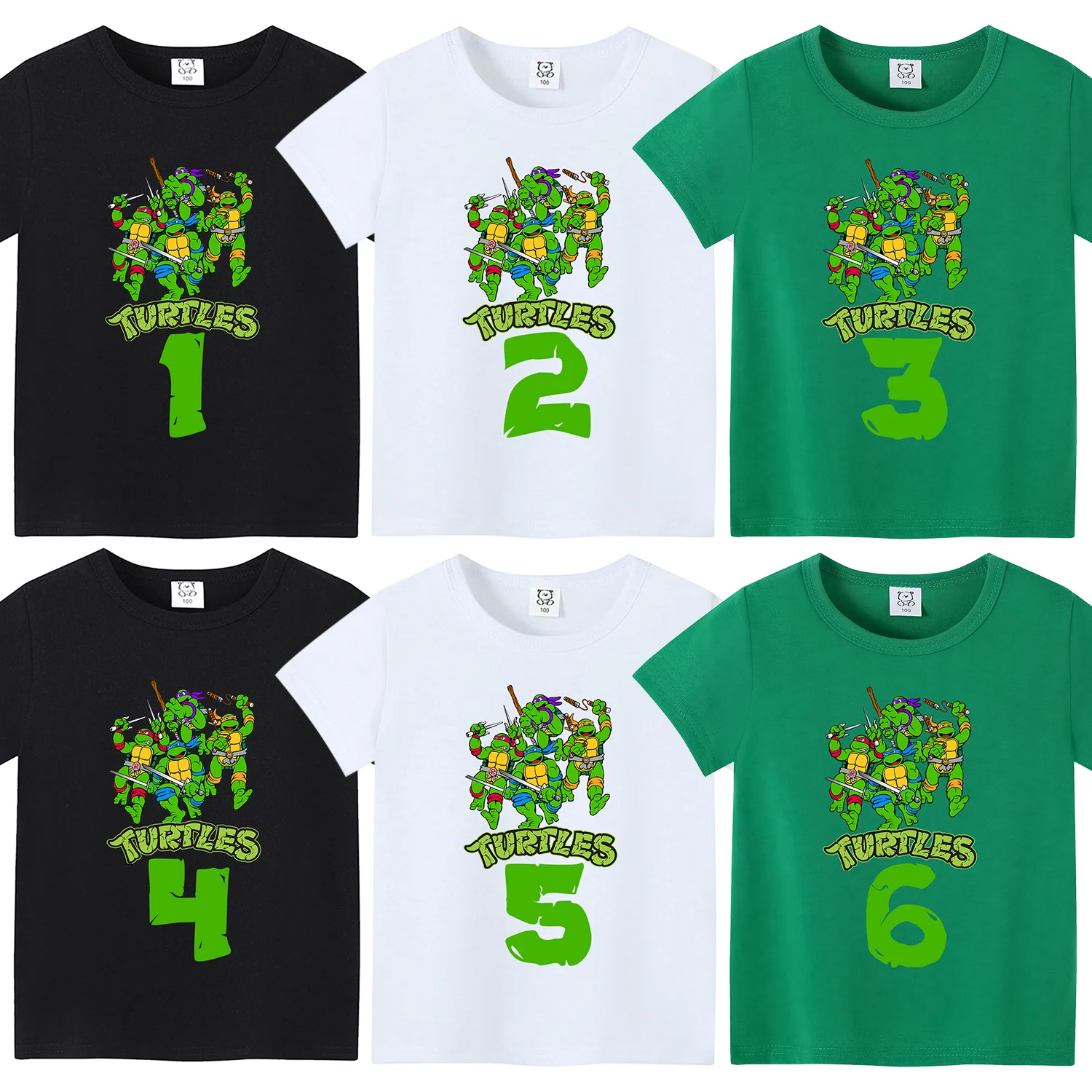 Teenage Mutant Ninja Turtles Birthday Party Clothes for Children Cotton Number T Shirt Digital T-shirt Boys Party Clothing Gift