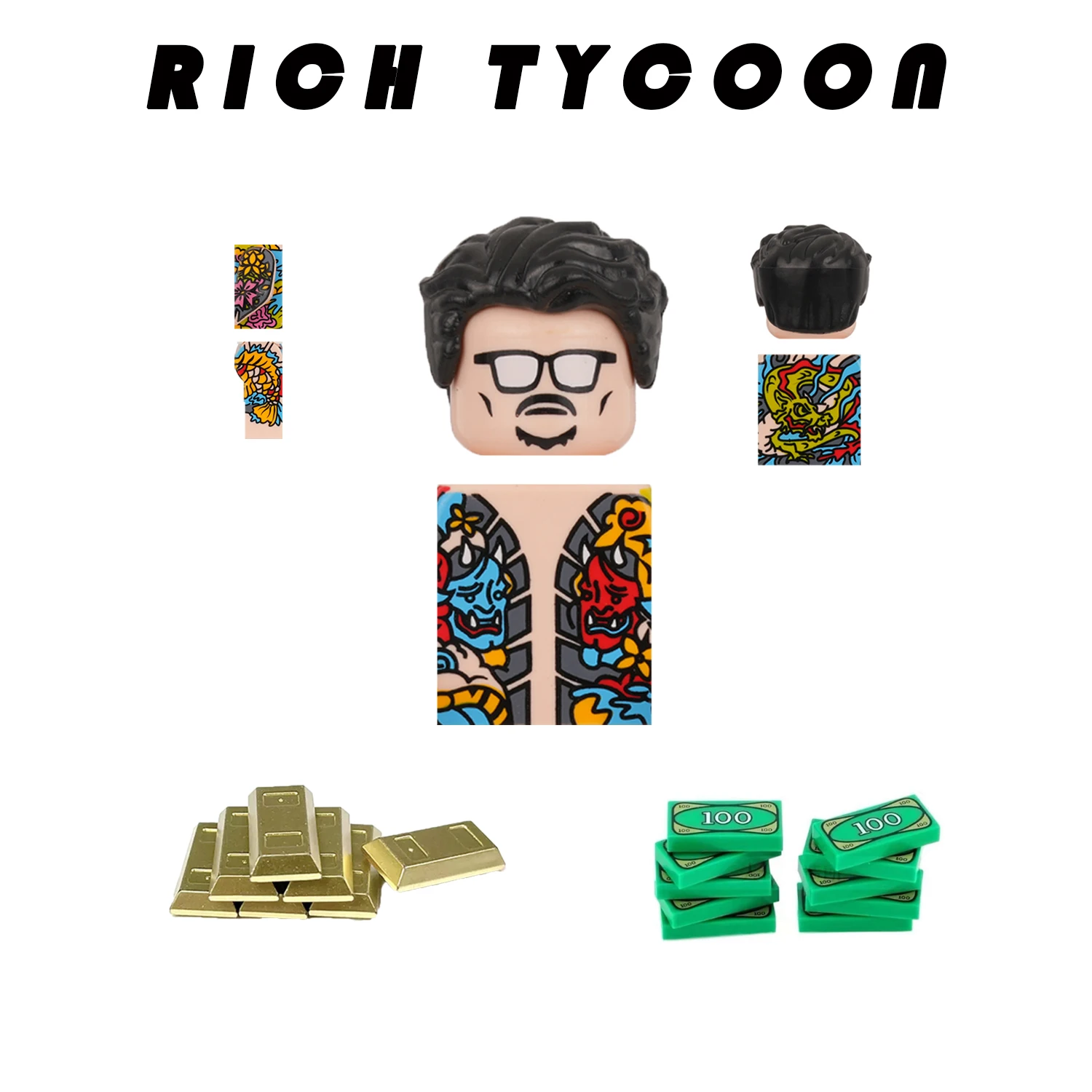 MOC LB02 Tattoo Rich Big Guy figuras, bloques de construcción ensamblados, juguetes para el Día de los niños