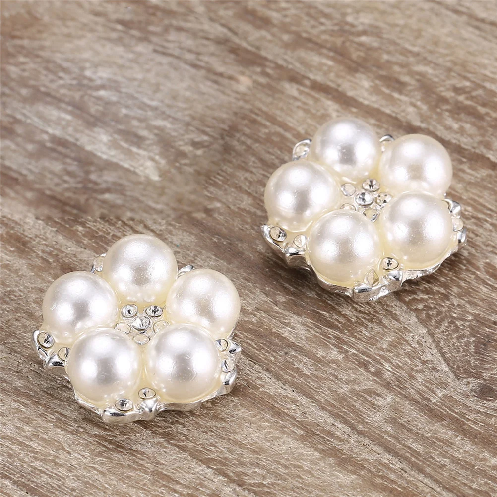 

12Pcs Pearl Embellishment Rhinestone Button Alloy Floral DIY Accessories Elegant Wedding Brooch Headband Decoration Fashion
