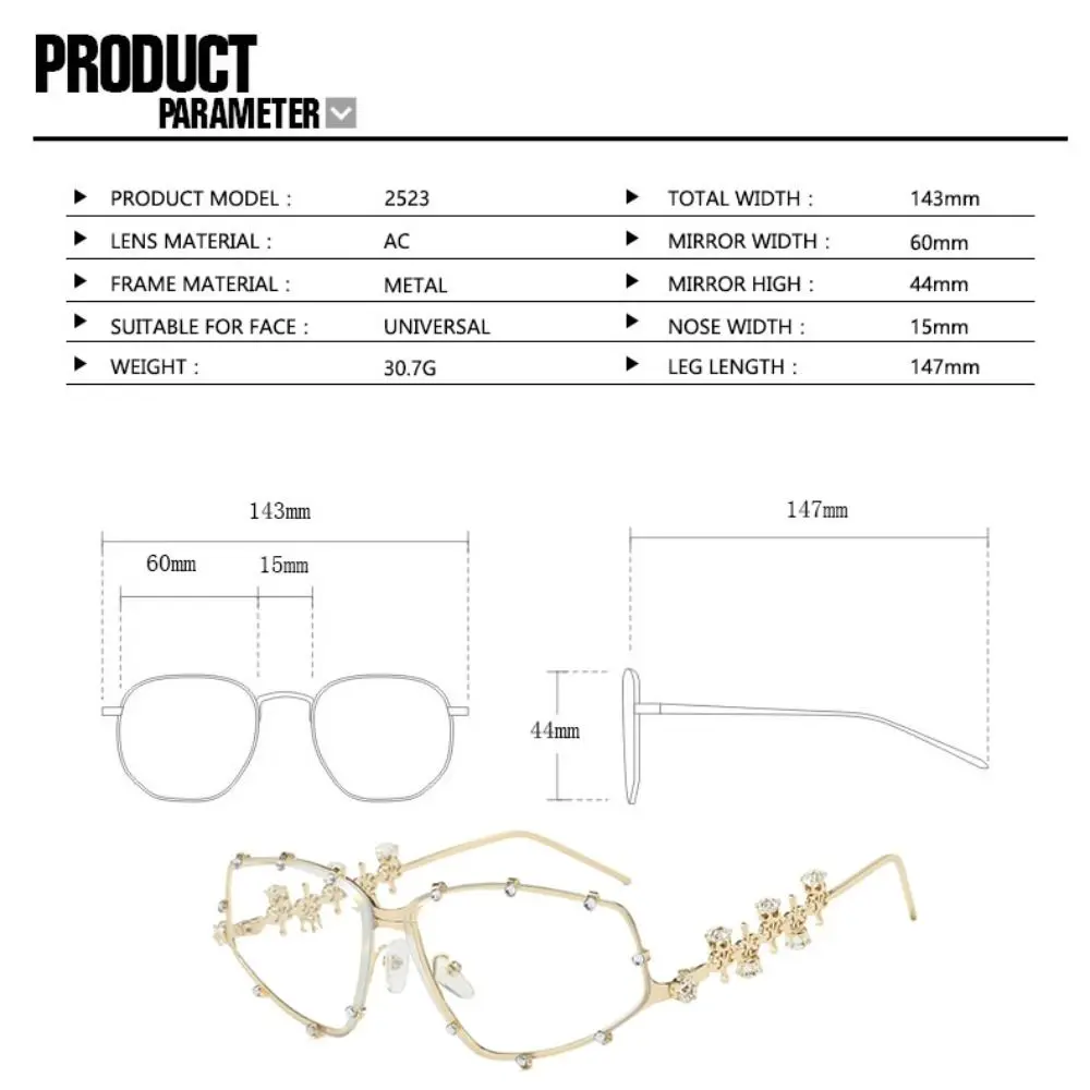 Kacamata Mata Kucing Bingkai Warna Oval Kacamata Pesta Besar Berlian Imitasi Bling Kacamata Tontonan Optik Logam untuk Wanita Pria