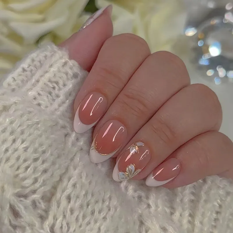 

24pcs Spring Summer fake Press on Nails Flowers Removable False Nails Woman Summer Almond Artificial Nails Short Wholesale 2025