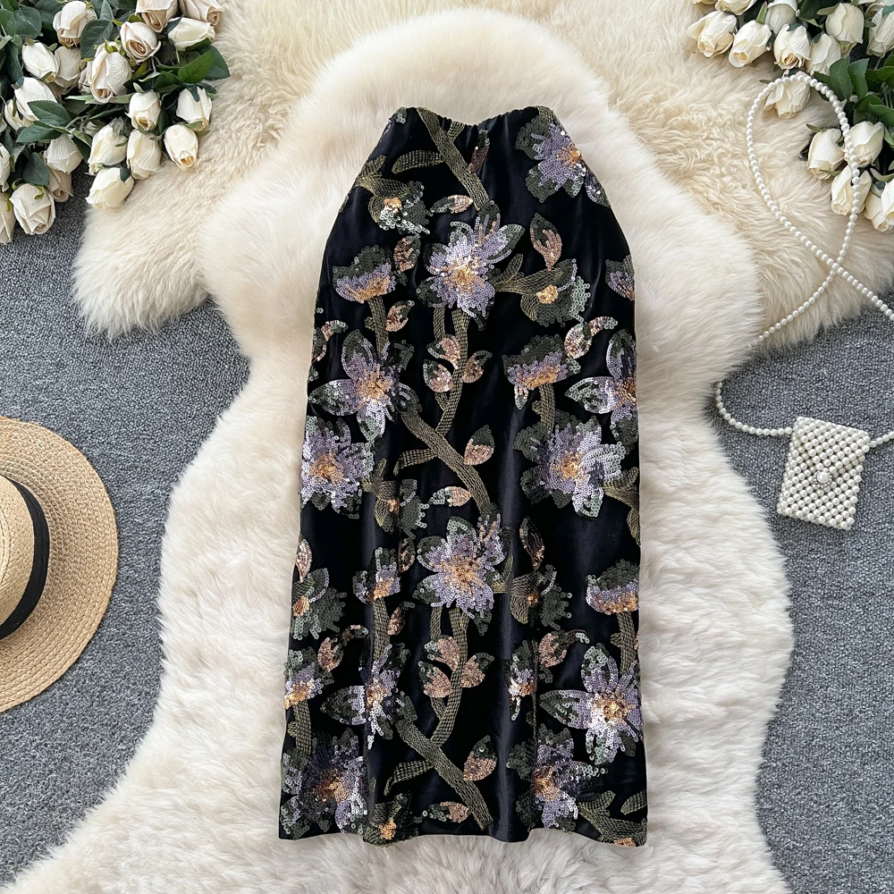 

Women Elegant Chic bodycon floral Sexy skirt Elastic High Waist Korean Fashion Vintage Casual Clothing
