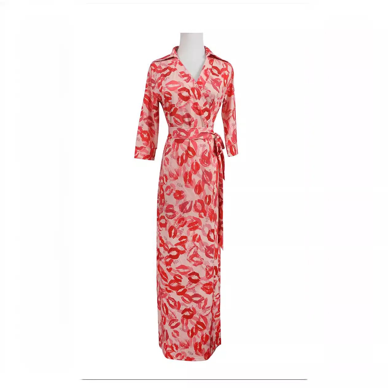 Ele Bloemen Wrap Dr Slim Fit Lange Rok Hoge Taille Zomer Dames Nieuwe Sle PG DVF Turn-down Kraag Zijsplit Dr