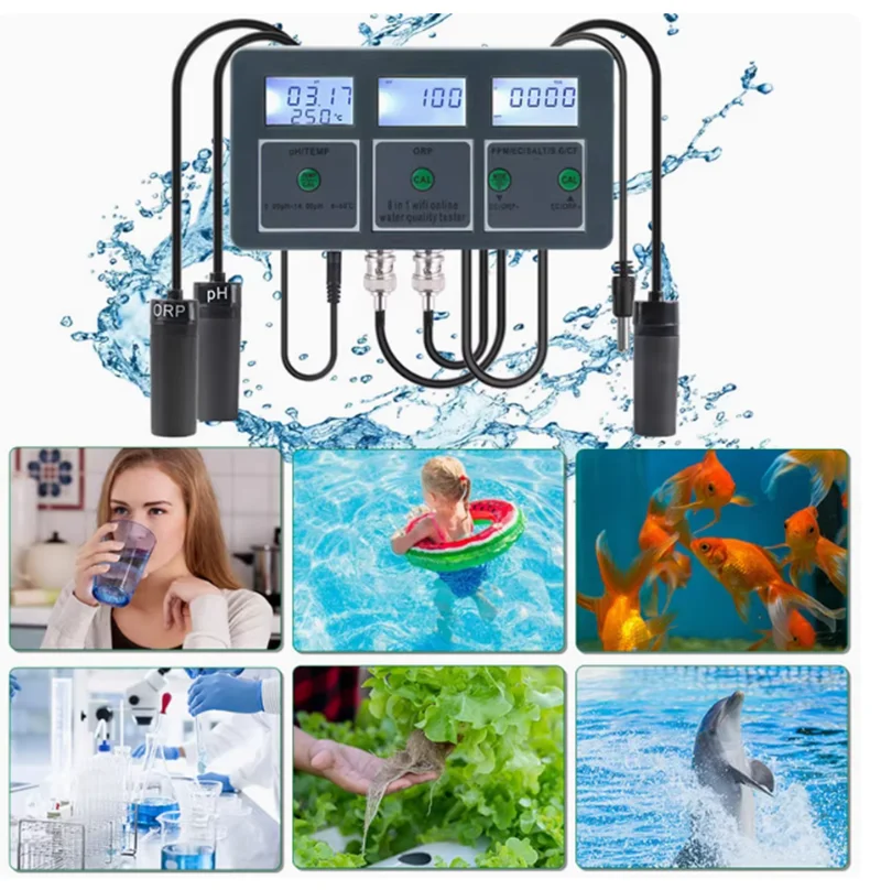 الكتابة على الجدران واي فاي ثمانية في واحد على الانترنت جهاز اختبار جودة المياه PH CF ORP الملوحة مياه البحر خزان الأسماك جهاز اختبار جودة المياه