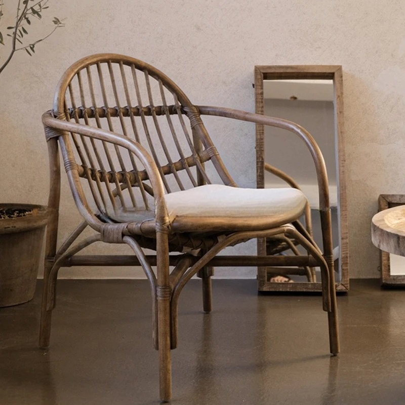 Rattan Solid Wood Rattan Chair Adult Balcony Living Room Simple Household Single Rattan Chair Leisure Chair
