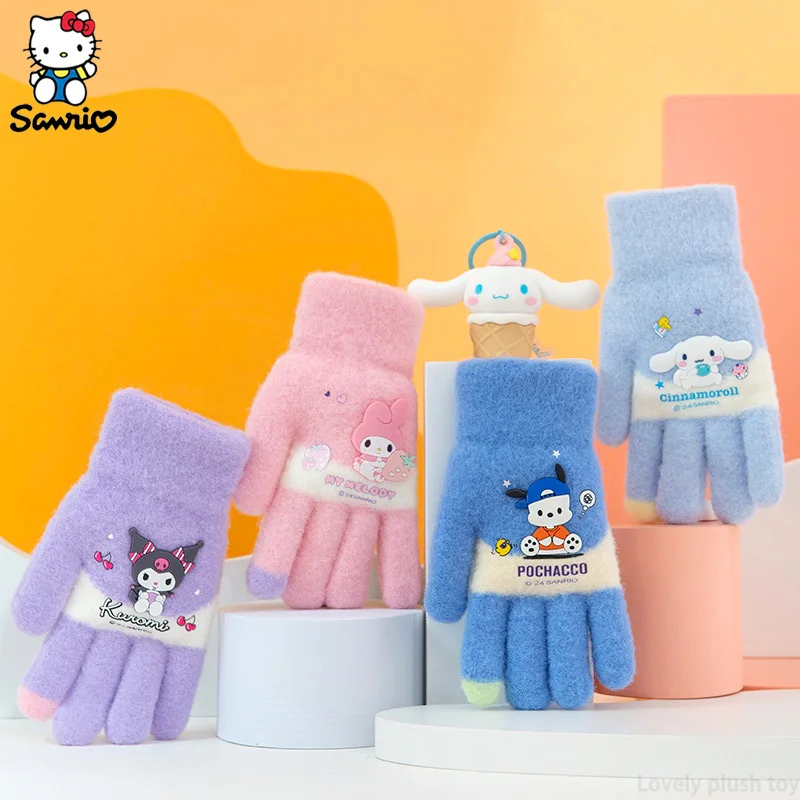 Kawaii Sanrio sarung tangan anak-anak Kuromi Melody Cinnamoroll sarung tangan hangat musim dingin pelajar luar ruangan bersepeda sarung tangan tahan angin aksesoris