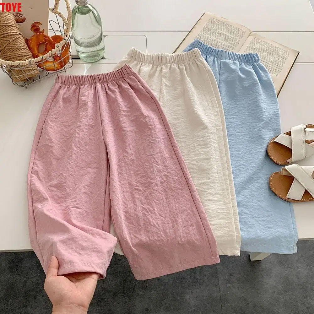 

Fashion Candy Color Girl Straight Pants Loose High Waist Children Cropped Pants Thin Wide Leg Casual Trousera Summer Autumn