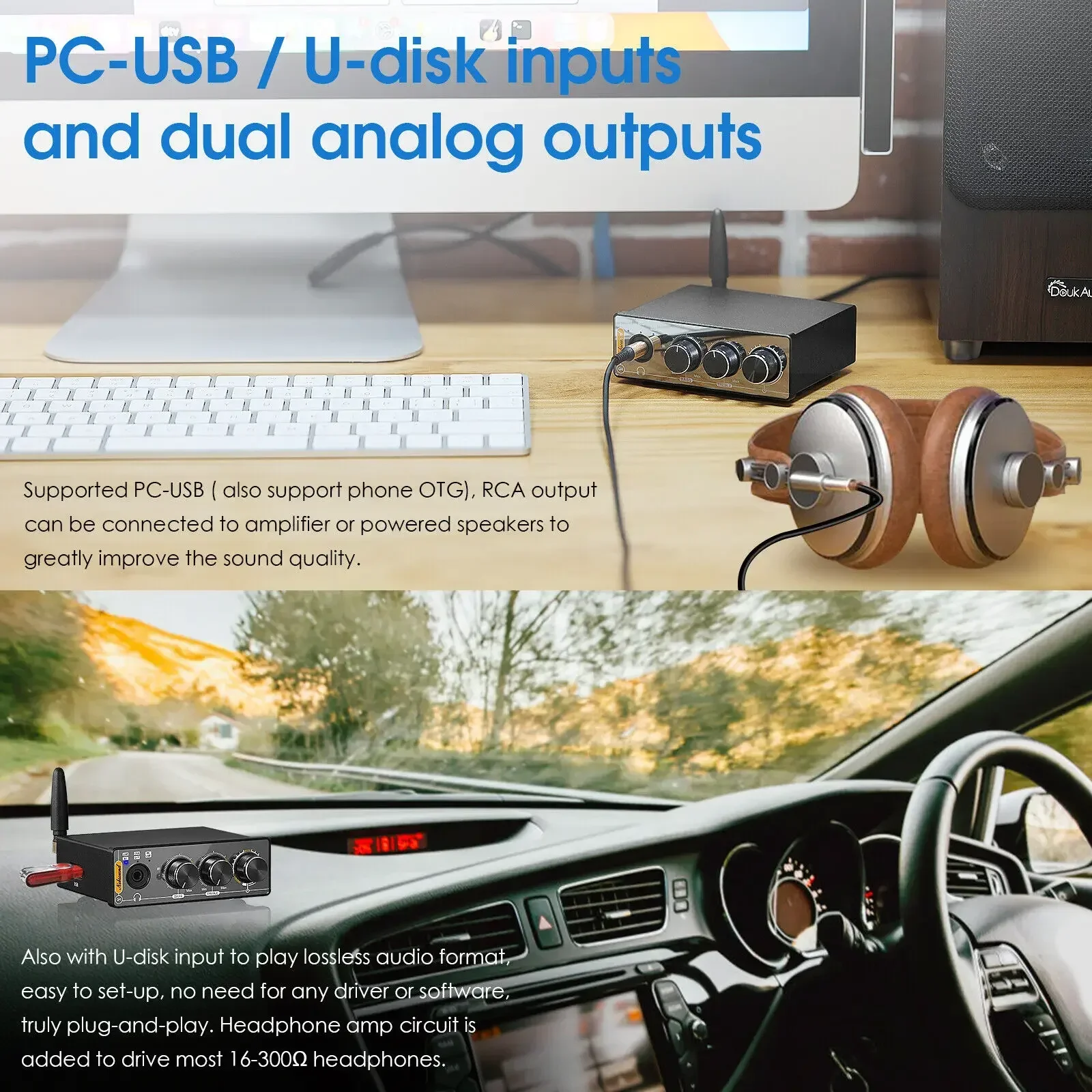 Nobsound Q4 Mini Ddigital to Analog Converter Bluetooth Receiver S/PDIF USB Gaming DAC COAX / OPT Headphone Amp 24Bit/192K