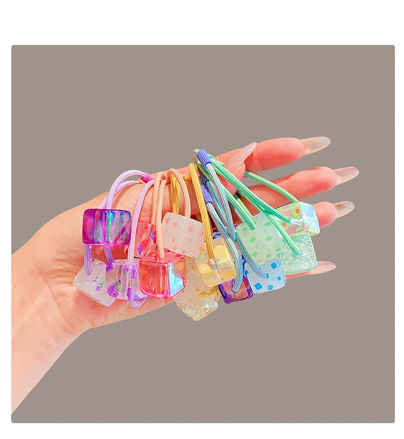3 Teile/satz Kinder Nette Farben Acryl Cube Elastische Haar Bänder Baby Mädchen Schöne Scrunchies Gummibänder Kinder Haar Zubehör – Detail 2