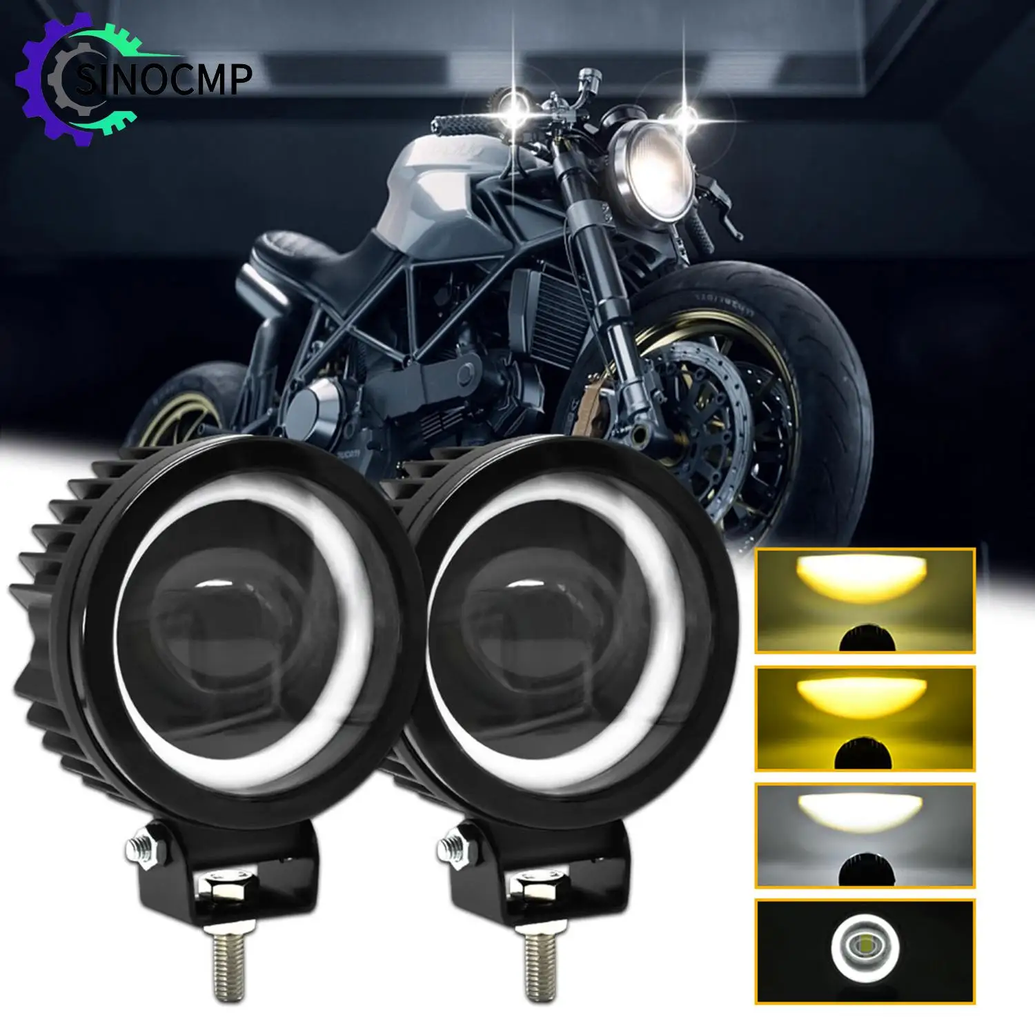 2pcs Motorcycle 6000LM Running Light 6000K White Light Front Rear Adjustable 90 Degree Led Lens Spotlight For Car Motorcycle ATV