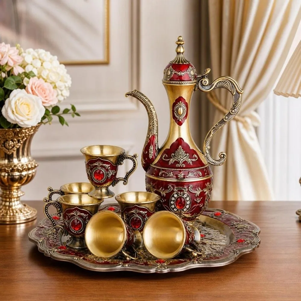 Gifts Luxury Turkish Tea Set Metal Decorative Vintage Wine Set European Style Multifunctional Teapot Kit Home view 2