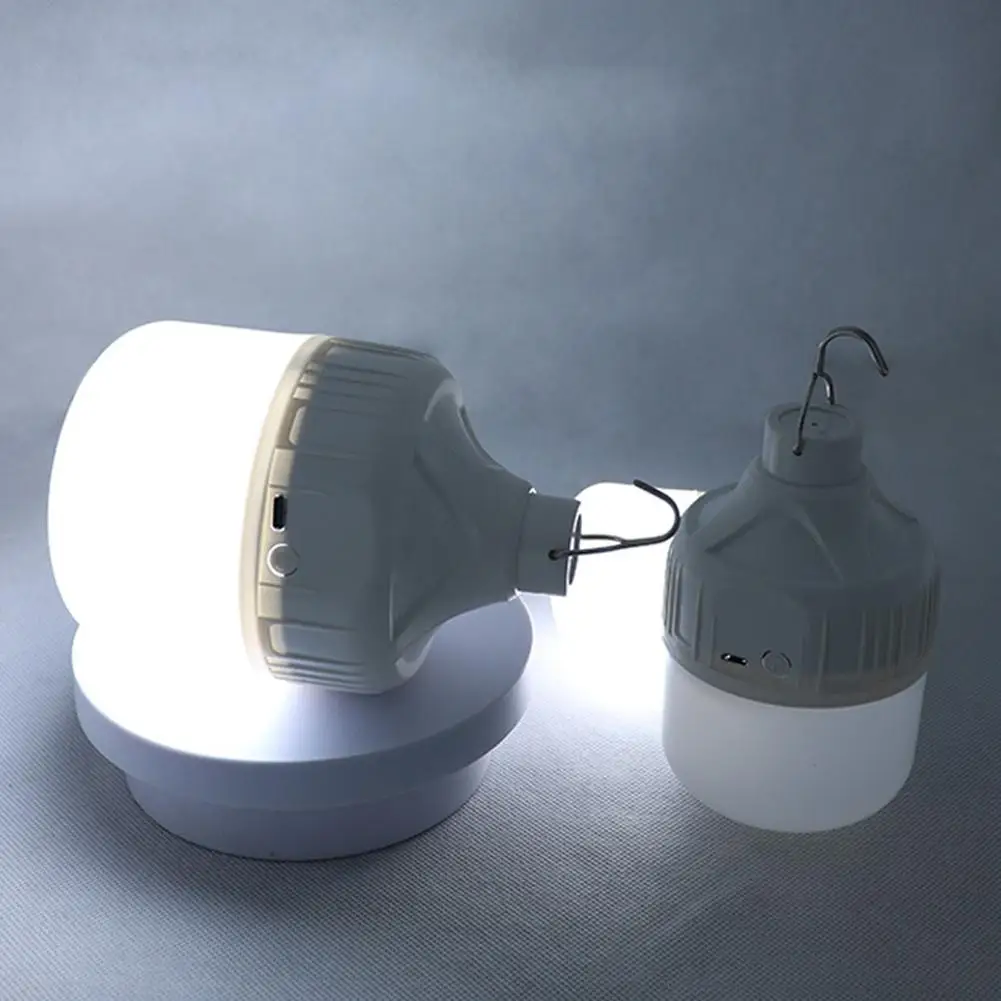 USB Rechargeable Camping Light Bulb Portable LED Emergency Lantern with Hook Waterproof Dimmable Camping Lamp for Tent/ Hiking