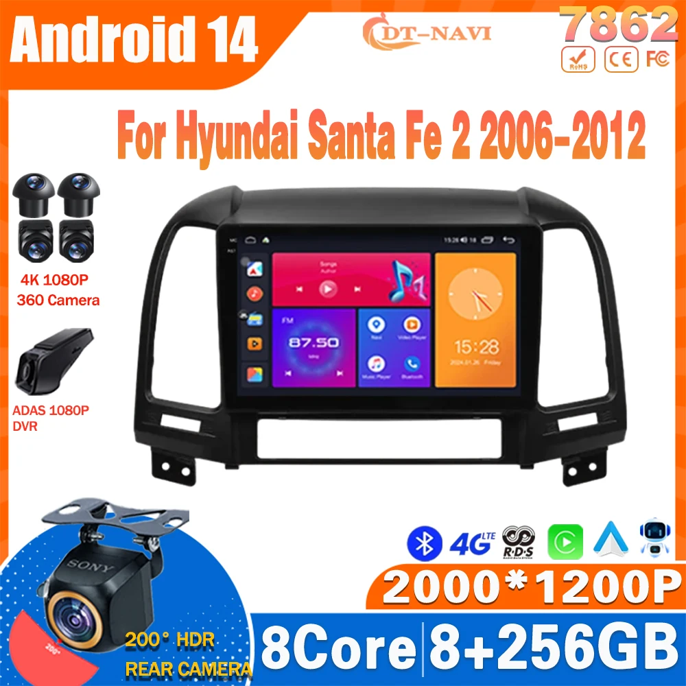 

Android 14 DSP Car Radio Multimidia Video Player Navigation GPS For Hyundai Santa Fe 2 2006-2012 NO 2din DVD Head Unit Carplay