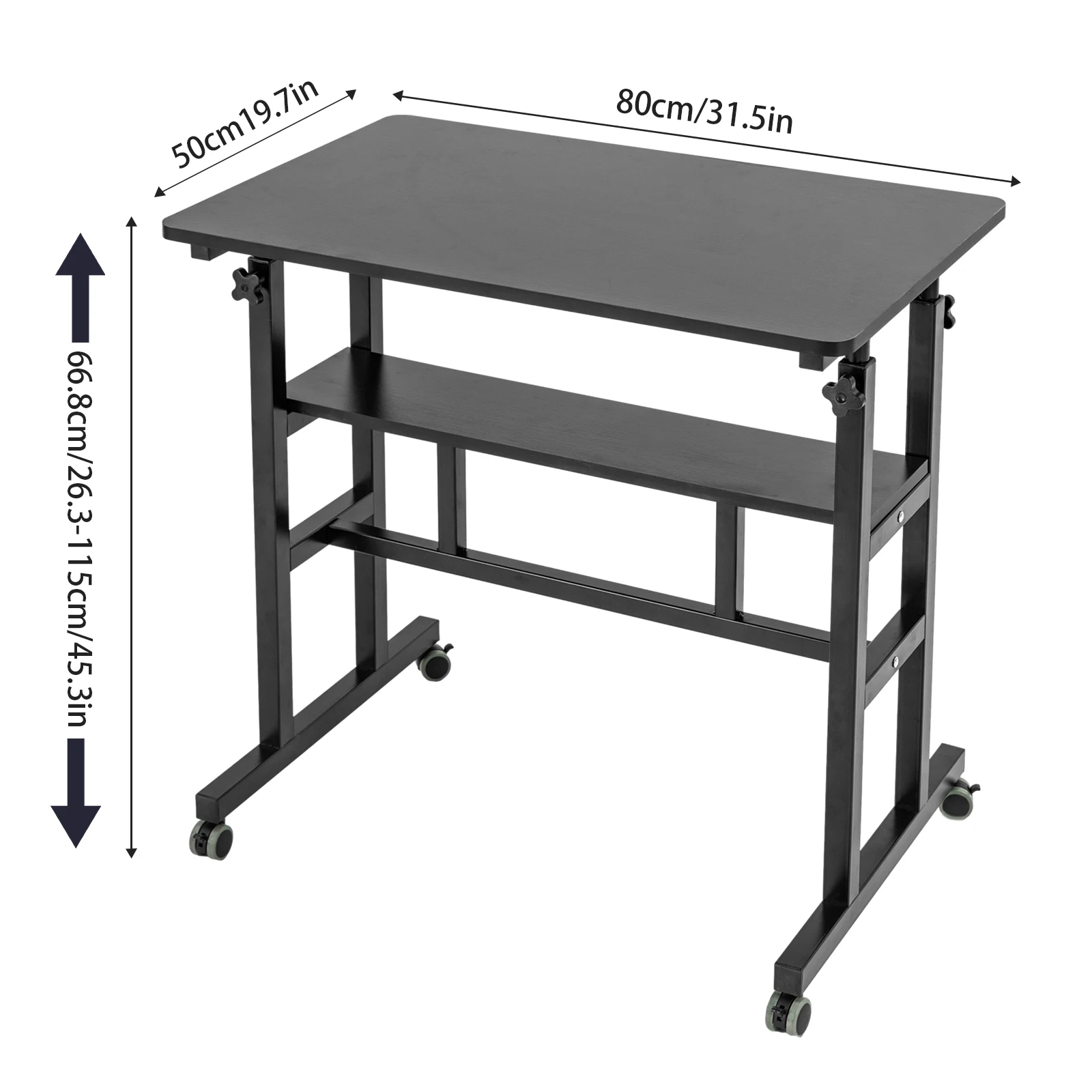 Mobile Computer Desk Portable Laptop Stand Adjustable Height Durable Indoor Laptop Table Black 31.5