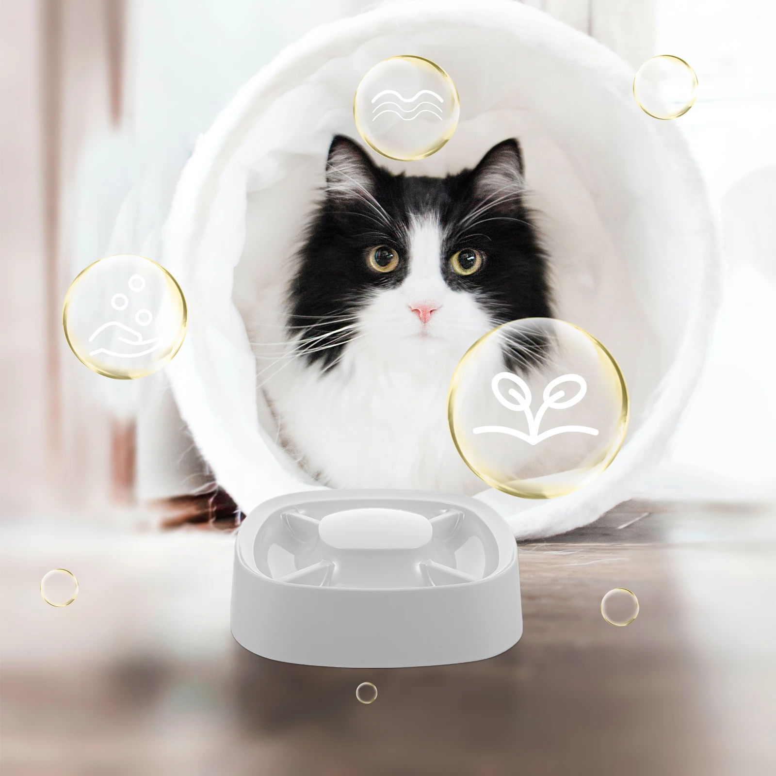 

4 in 1 Pet Feeder Slow Bowls Divided Dishes Water Plastic Large Capacity Easy Clean Multi Function Gray Cat Bowl Dog Feeding