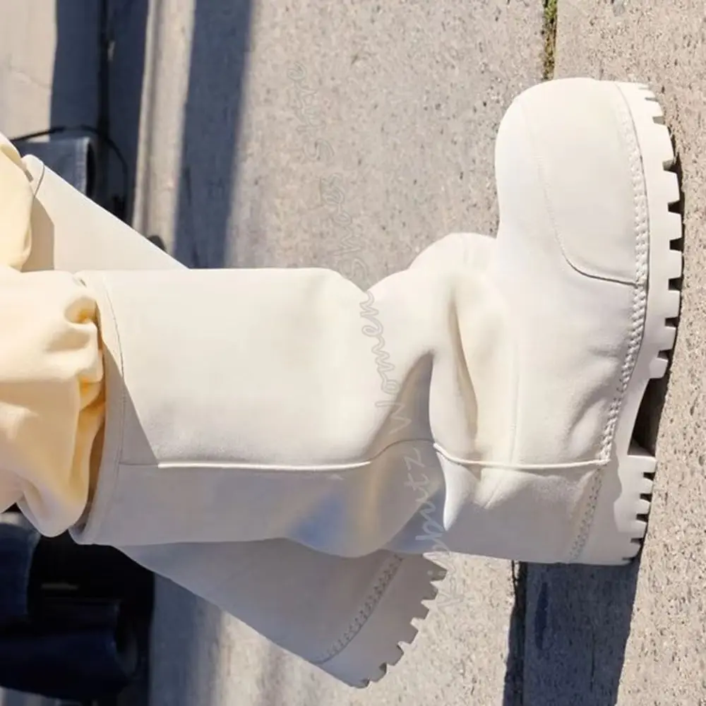 

Suede Warm Winter Snow Boots Knee High Big Round Toe Flat With Outdoor Fashion Concise Luxury Sexy Novelty Slip-On Shoes Newest