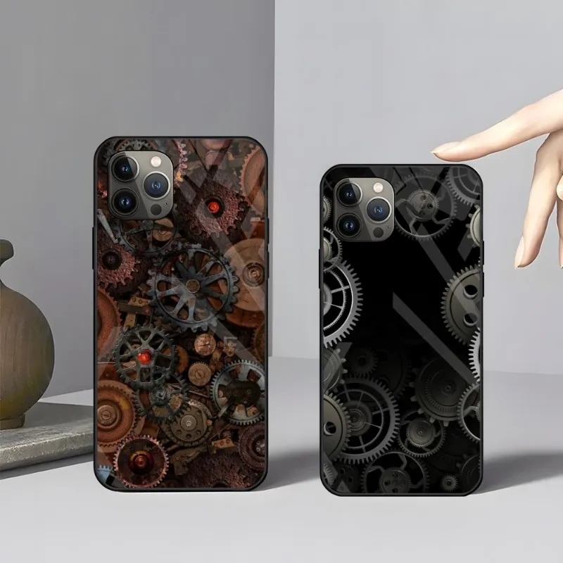 Steampunk Gear Mechanical Phone Case Glass For Apple IPhone 15 13 12 Mini 11 Pro Max X 14 XS XR SE 7 8 Plus 6 6S Funda Shell