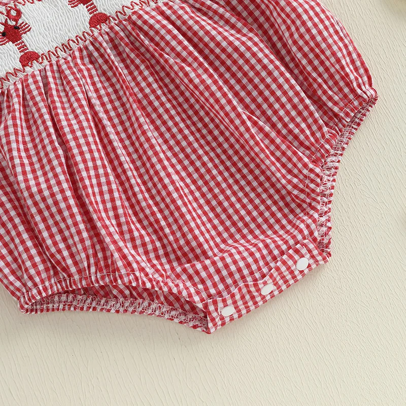 طفل الفتيات الصيف رومبير عارضة جراد البحر التطريز منقوشة دمية طوق قصيرة الأكمام الوليد بذلة لملابس أزياء الطفل