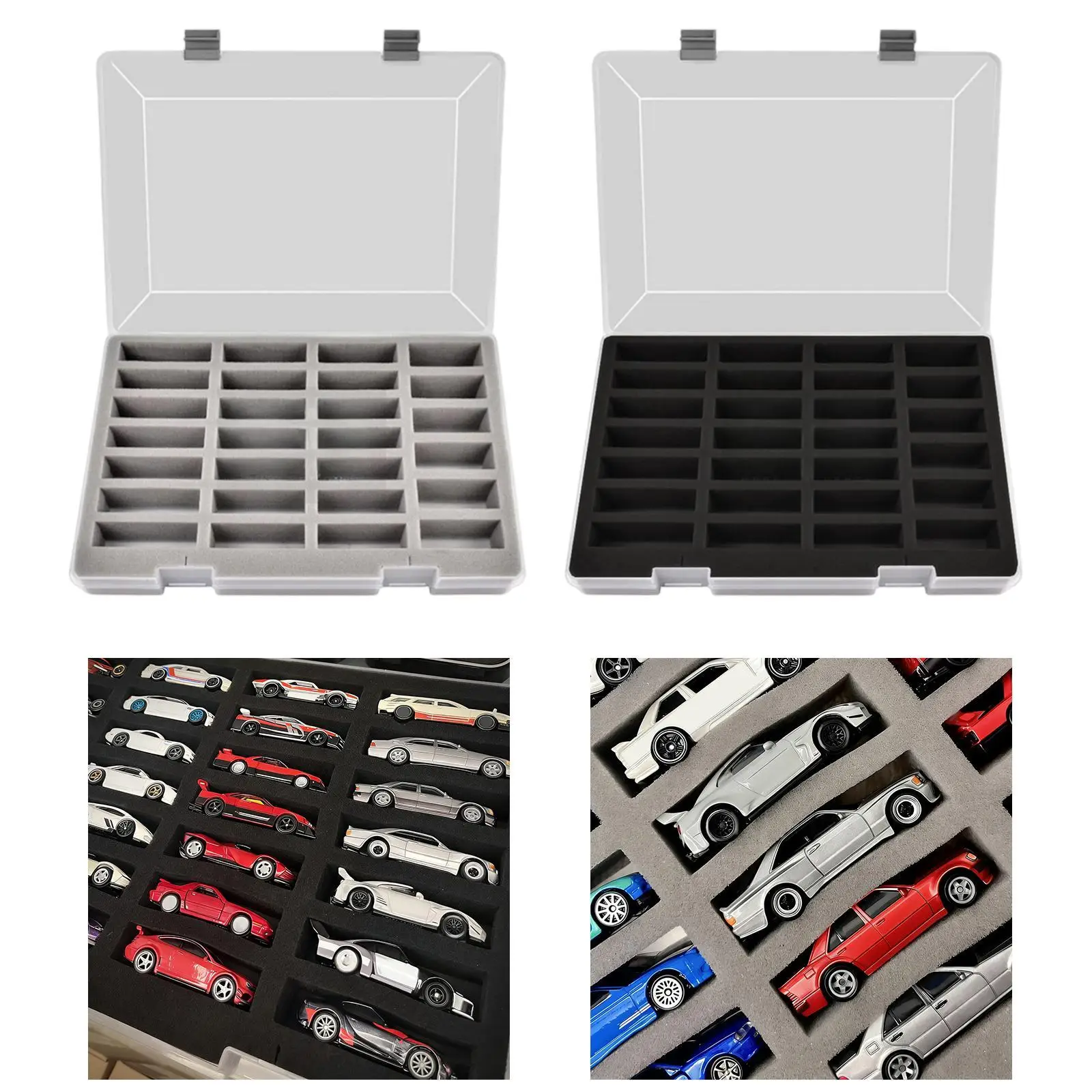 Toy Car Organizer Case Clear Dustproof Storage Box with 27 Compartments for 1/64 Scale Model Car Accessories