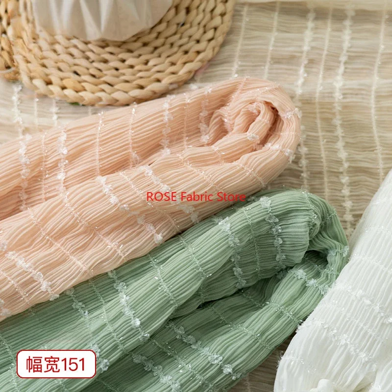 

Striped Pleated Stretch chiffon fabric Ruffled Soft Airy Chiffon Fabric for Summer Dress, Tutu Dress, Skirt, Wedding Dress