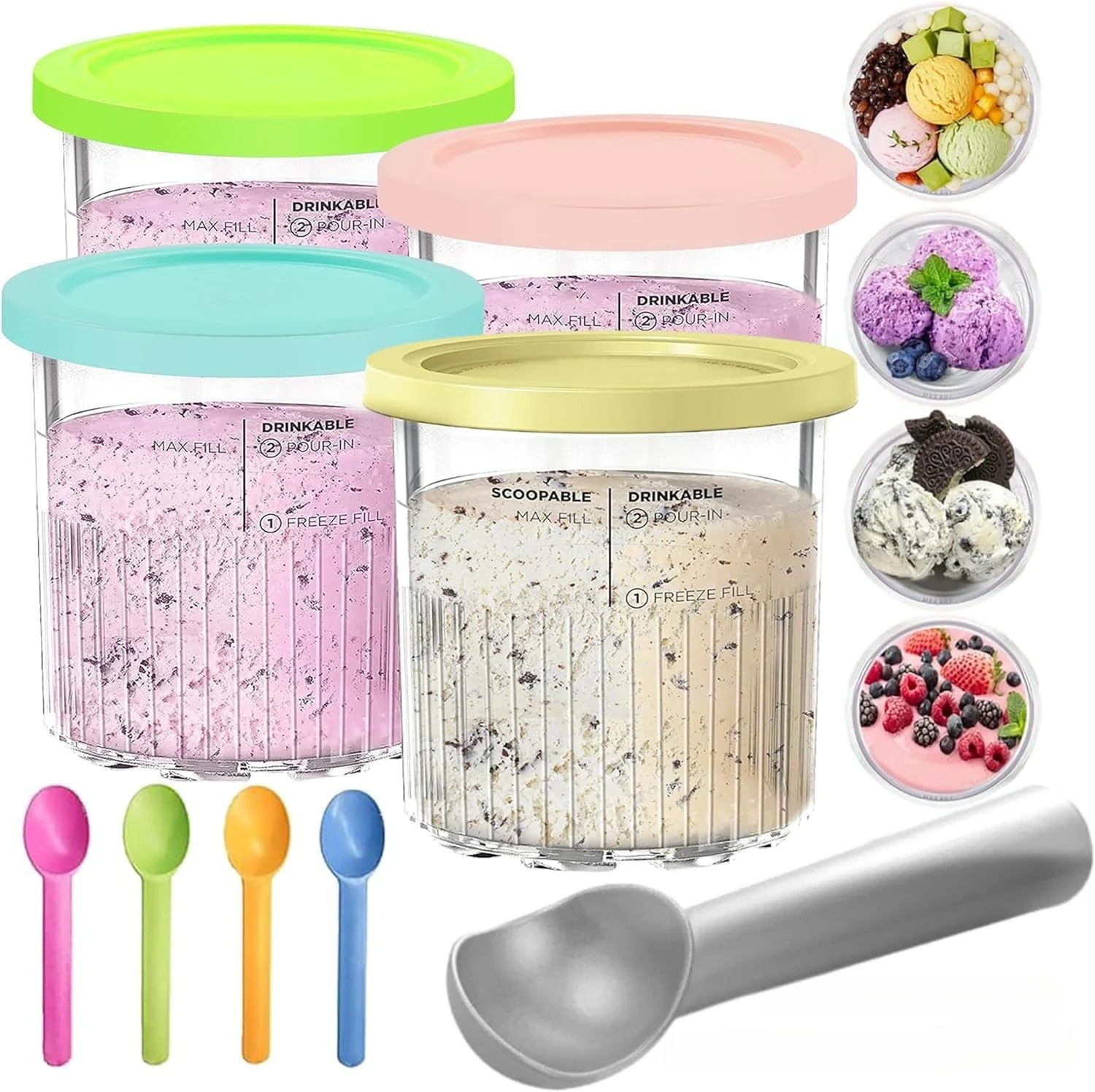 For Ninja Creami Deluxe 11-in-1 XL Family Size NC500/NC501 Pints 4 Pack 24oz Dishwasher Safe BPA-Free Leak Proof Assorted Colors