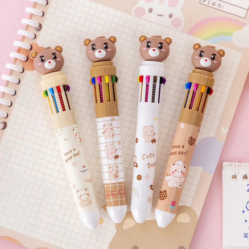 10Pcs/Lot Cute Cartoon Bear 10 Colors Ballpoint Pens Kawaii Multicolor Pens School Office Supplies Ball Pen Writing Stationery