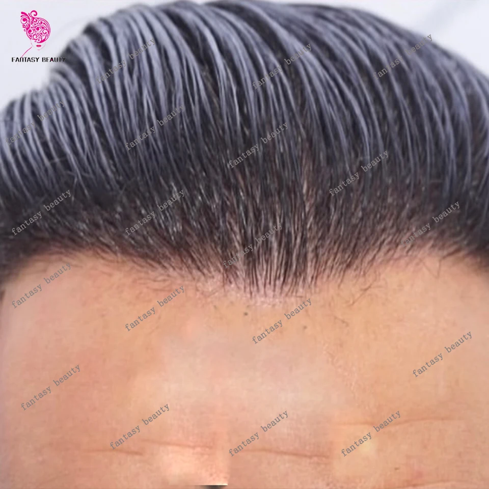 

Vloop 80% Density Man 1B80 Блондинка Черный # 1 Необнаружимый мужской парик из ультратонкой кожи 0,02 мм, естественная линия волос, система волос из микрокожи