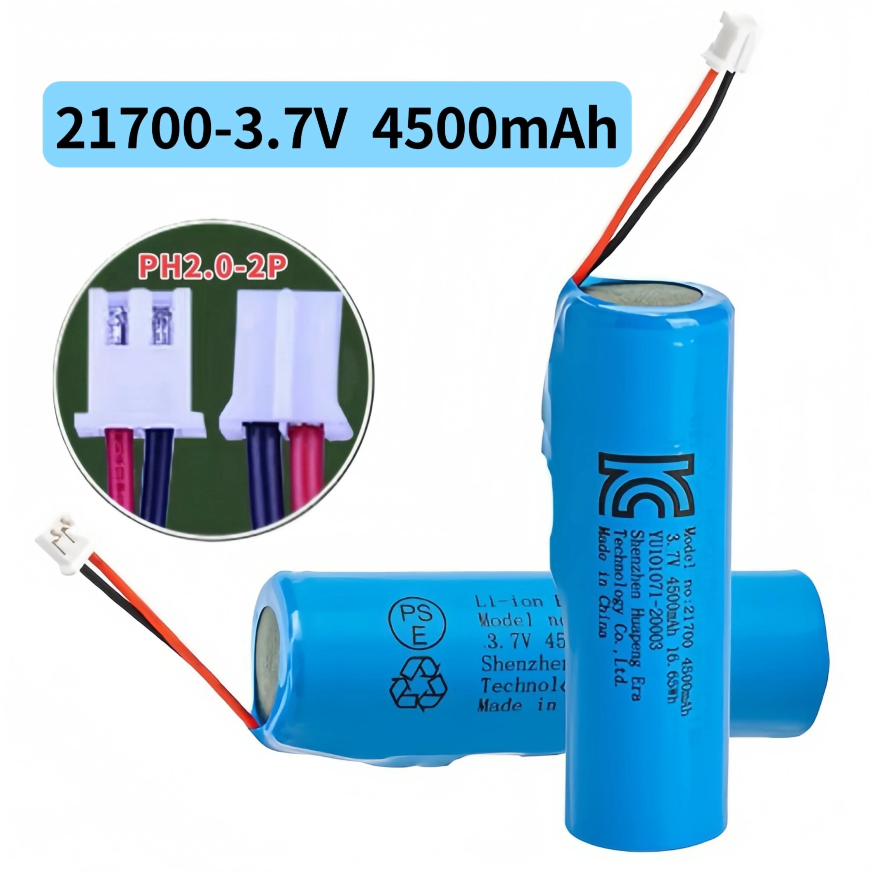 21700 3.7V Rechargeable lithium battery with Plug 4500mAh USB Charging Cable for Vacuum cleaner Sweeping robot Lighting fixture