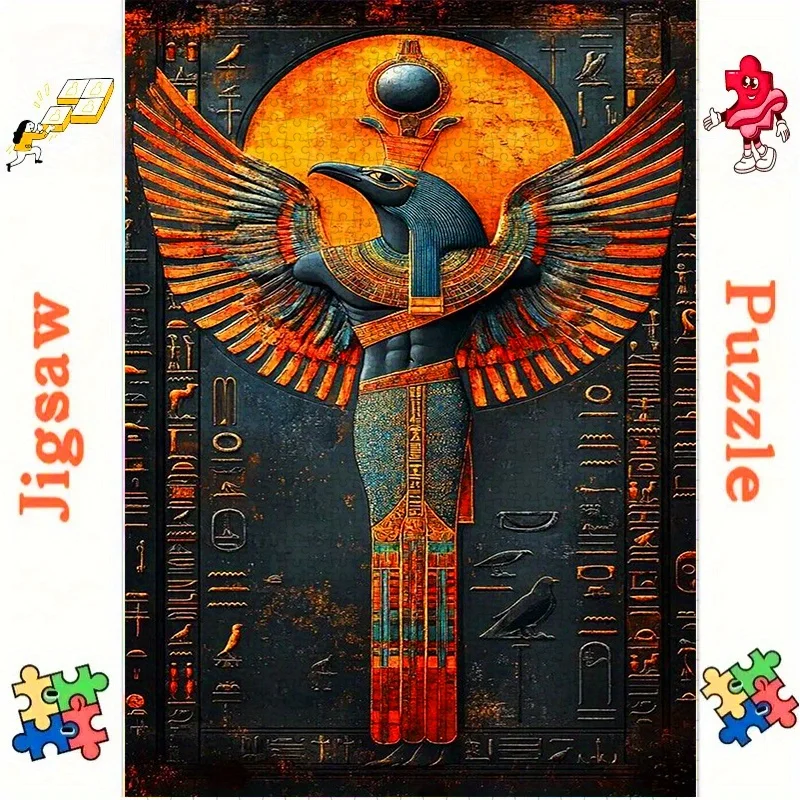 Puzzle 2026, Puzzle Papierowe DIY, Egipski Faraon, Bóg Horus, Tajemniczy Starożytny Egipski Obraz Ścienny, Gruby Biały Karton