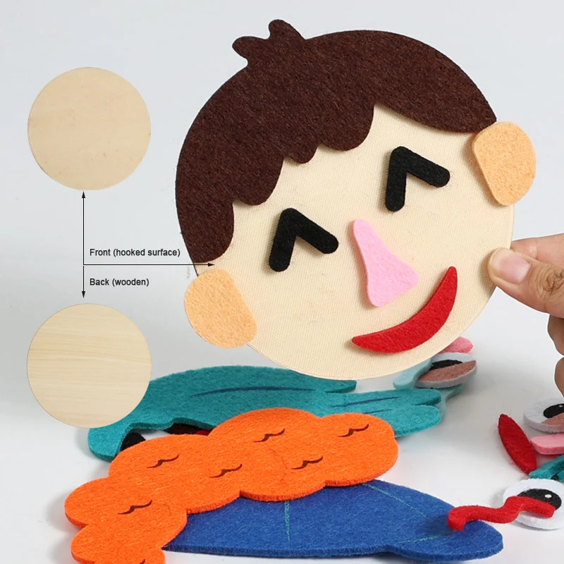 Panno in feltro Cambia espressioni facciali Esercizi Abilità pratica Puzzle in legno Allenamento motorio fine Giocattoli educativi per bambini