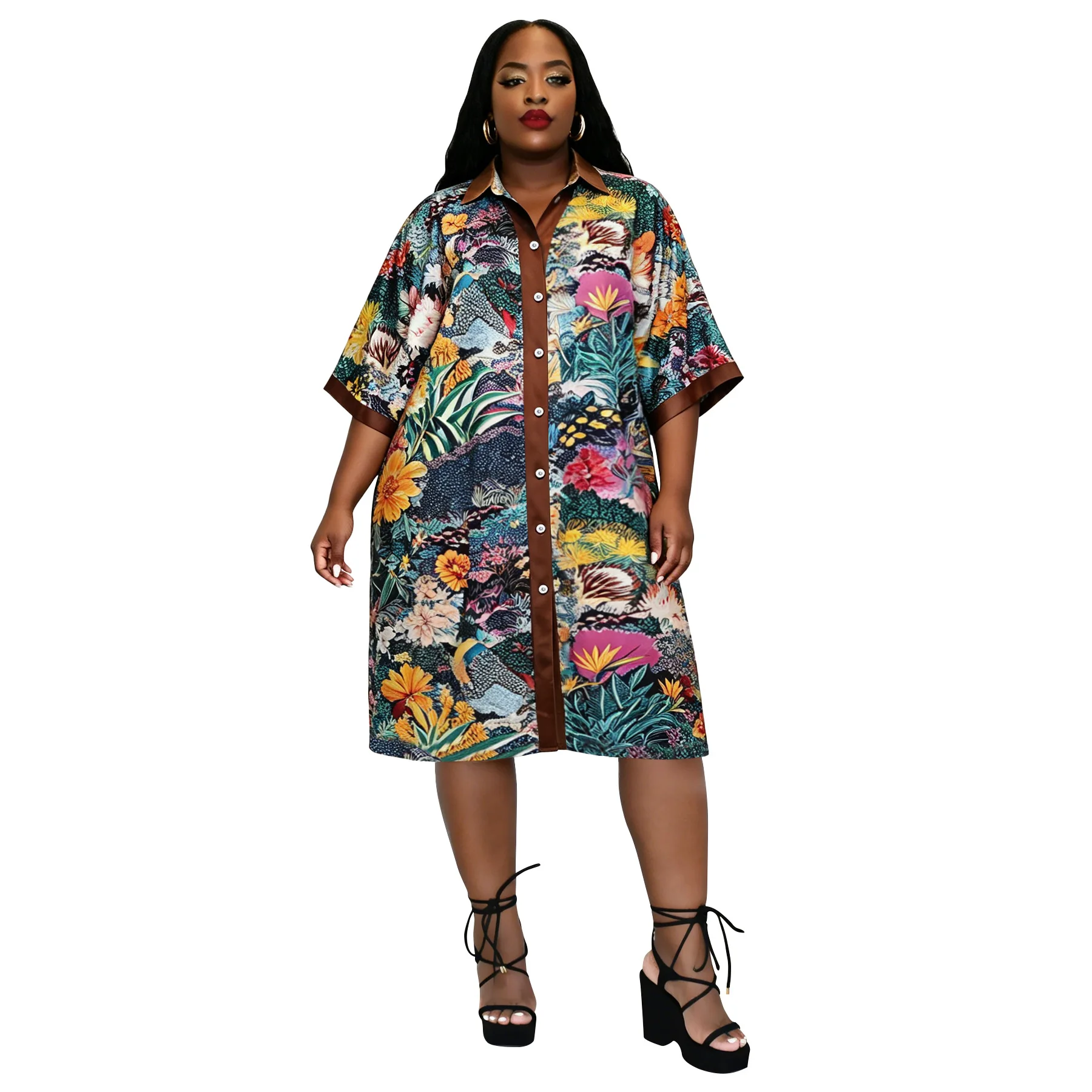 

African Dresses for Women Summer Autumn Africa Clothing 3/4 Sleeve Sexy V-Neck Slim Shirt Blouse Dress Office Lady Party Outfits
