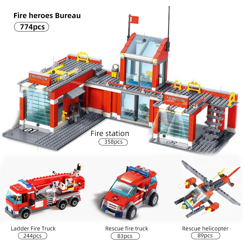 Building Blocks City Fire Station Model 774pcs Compatible Construction Firefighter man Truck Enlighten Bricks Toys Children