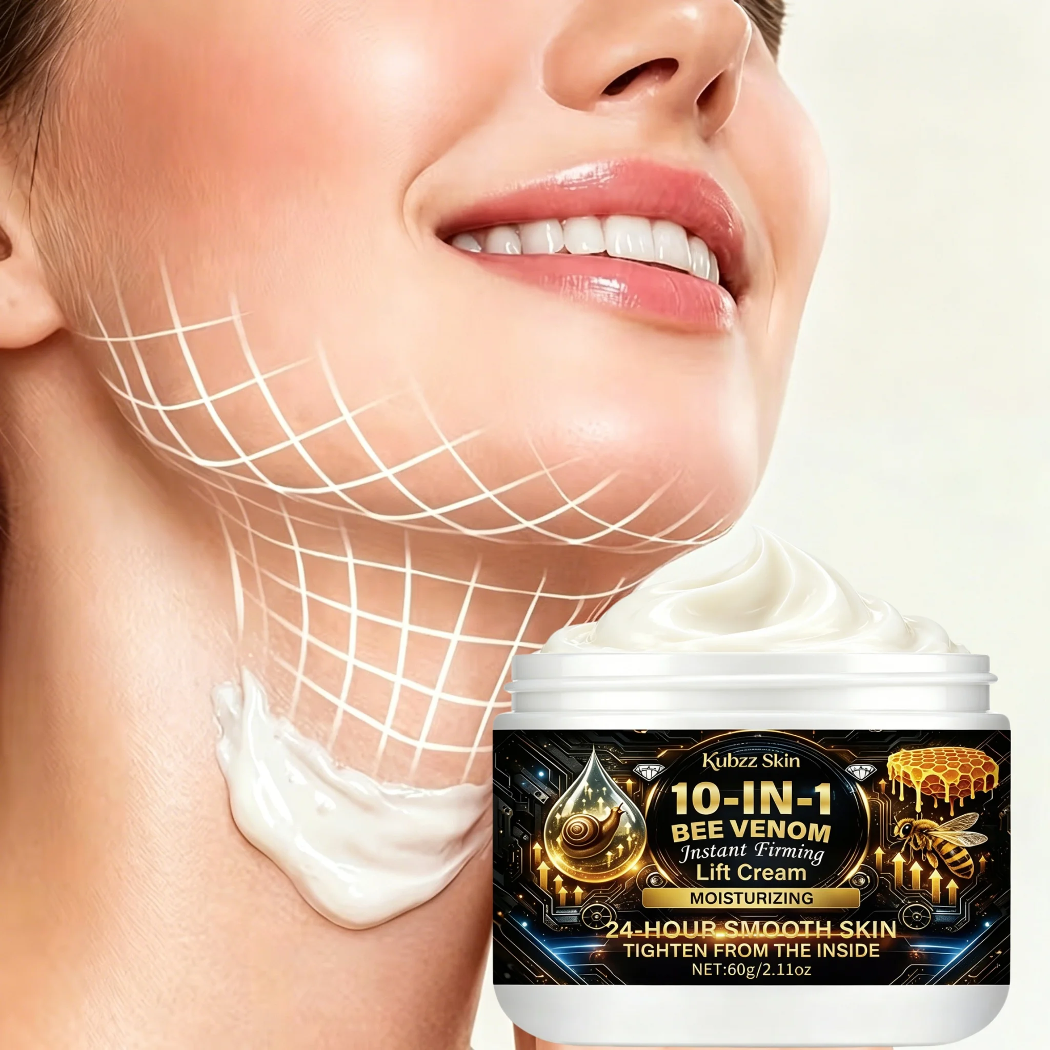 Powerful Bee Venom Lifting Cream, 10-In-1 And Firming Moisturizer, Instant Tightening