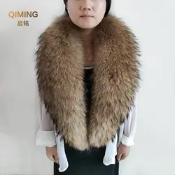 Winter Women Raccoon Fur Collar Real Fur Scarf Man Large Furry Natural Fur Shawl Warps Luxury Neck Warmer Collar For Coat Jacket