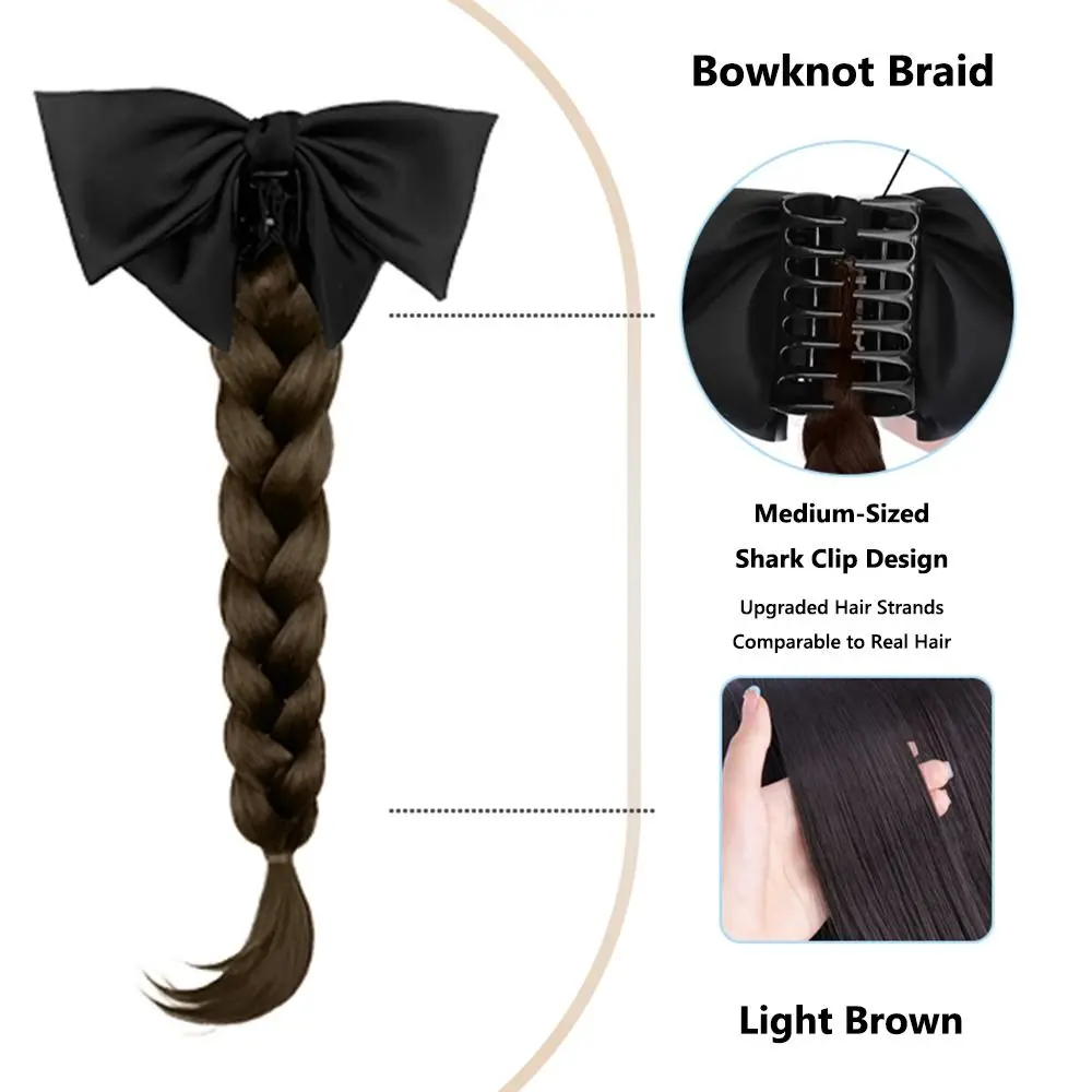 

Реалистичная коса для парика, зажим для когтей, новый китайский стиль, элегантный плетеный зажим для высокого хвоста, аксессуары для волос, длинная коса с бантом