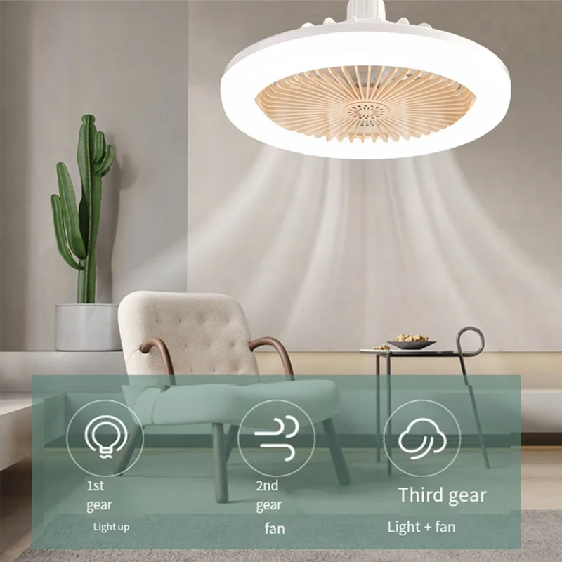 

A07F-2PCS Ceiling Fans With Remote Control And Light Lamp Fan E27 Converter Base Smart Silent Ceiling Fans