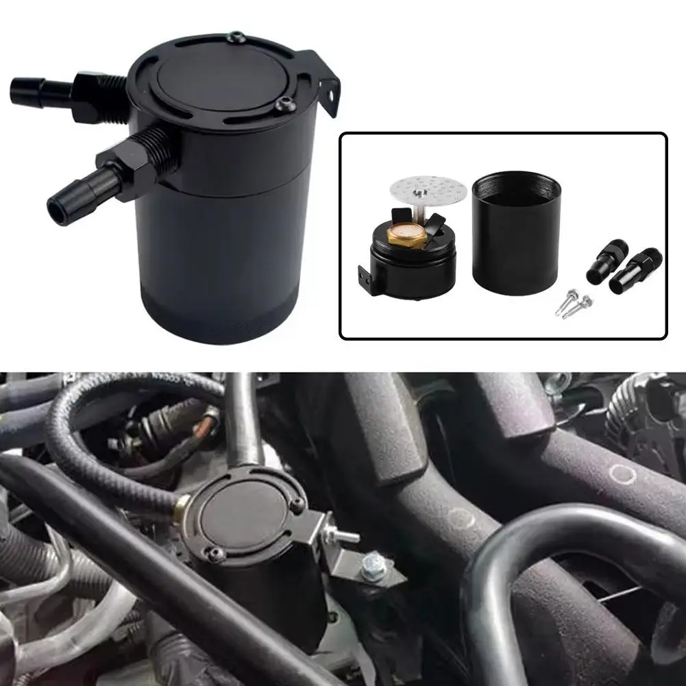 Universal Compact Baffled 2-Port Aluminum Oil Catch Reservoir Two Oil Kettle Hole Can Tank Fuel Breathable Can Catch Parts P7X9