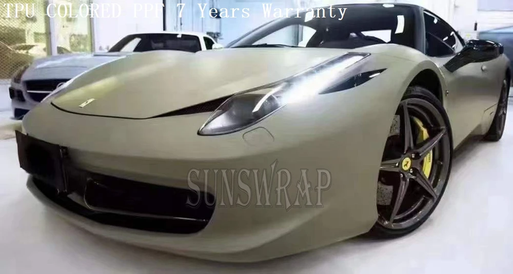 Ultra Matte Khaki Green TPU Color PPF Film - Anti-Yellowing Car Paint Shield, Heat Repair Tech for Sedan/Hatchback 5x52ft/roll