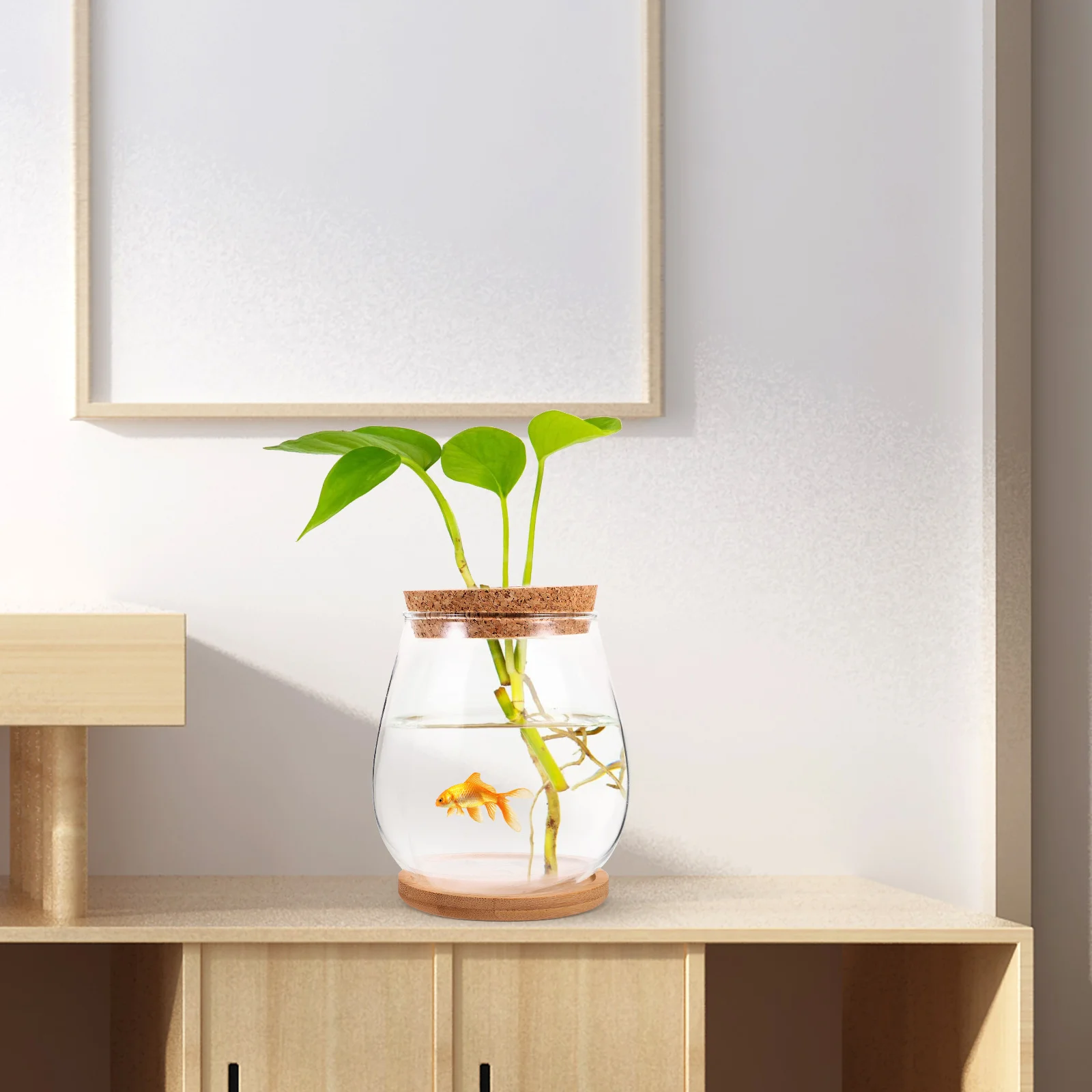 

1 set Water Propagation Vase Clear Glass Terrarium With Bamboo Base Micro Landscape Bottle For Plants Decorative Empty Planter