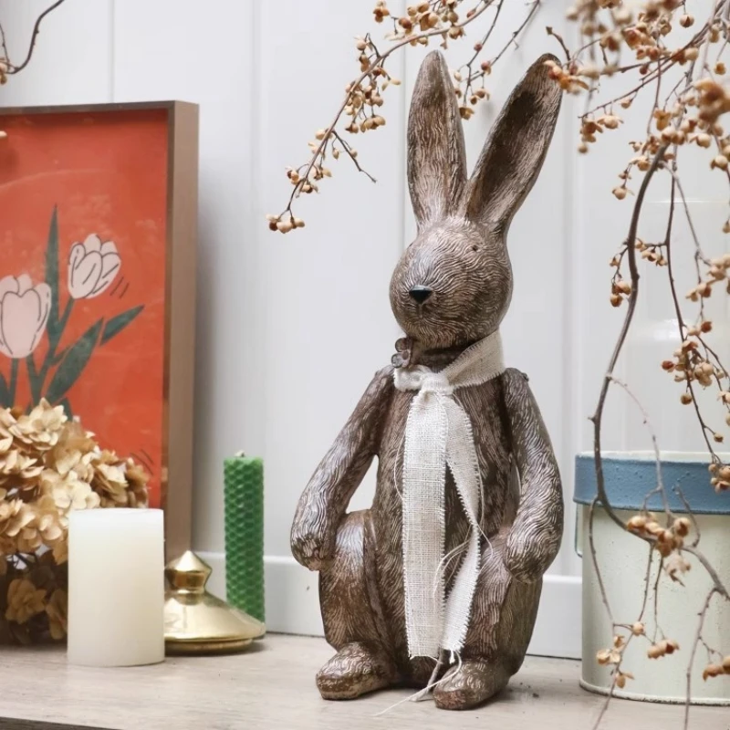 Imitation Wood Rabbit Figurine Ornaments Model Luxury Room Yard & Garden Decors Resin Crafts Bunny Resin Living Room Decoration