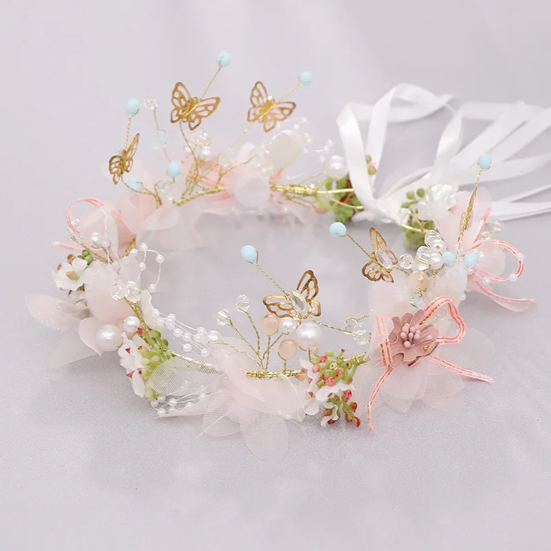 Crystal Pearl Headband Tiara For Women Flower Butterfly Rhinestone Hairband Bridal Wedding Hair Accessories Jewelry Headband