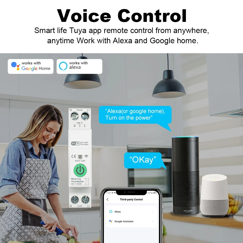 1-63A 1P + N Tuya WiFi Smart Circuit Breaker Interruttore Kwh Relè timer di misurazione MCB Tensione Corrente Proteggi Alexa Google Home 1-10 pezzi